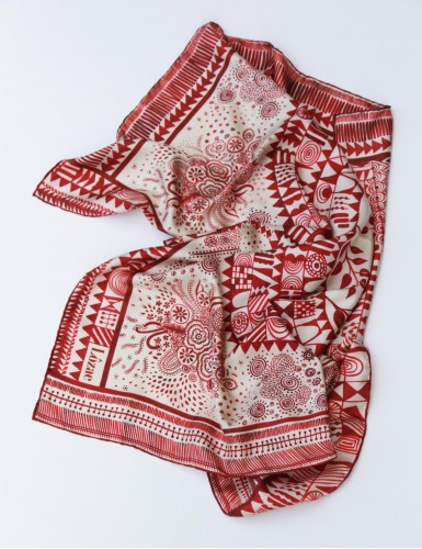 Dobreć brick red scarf 90 - packshot crumpled